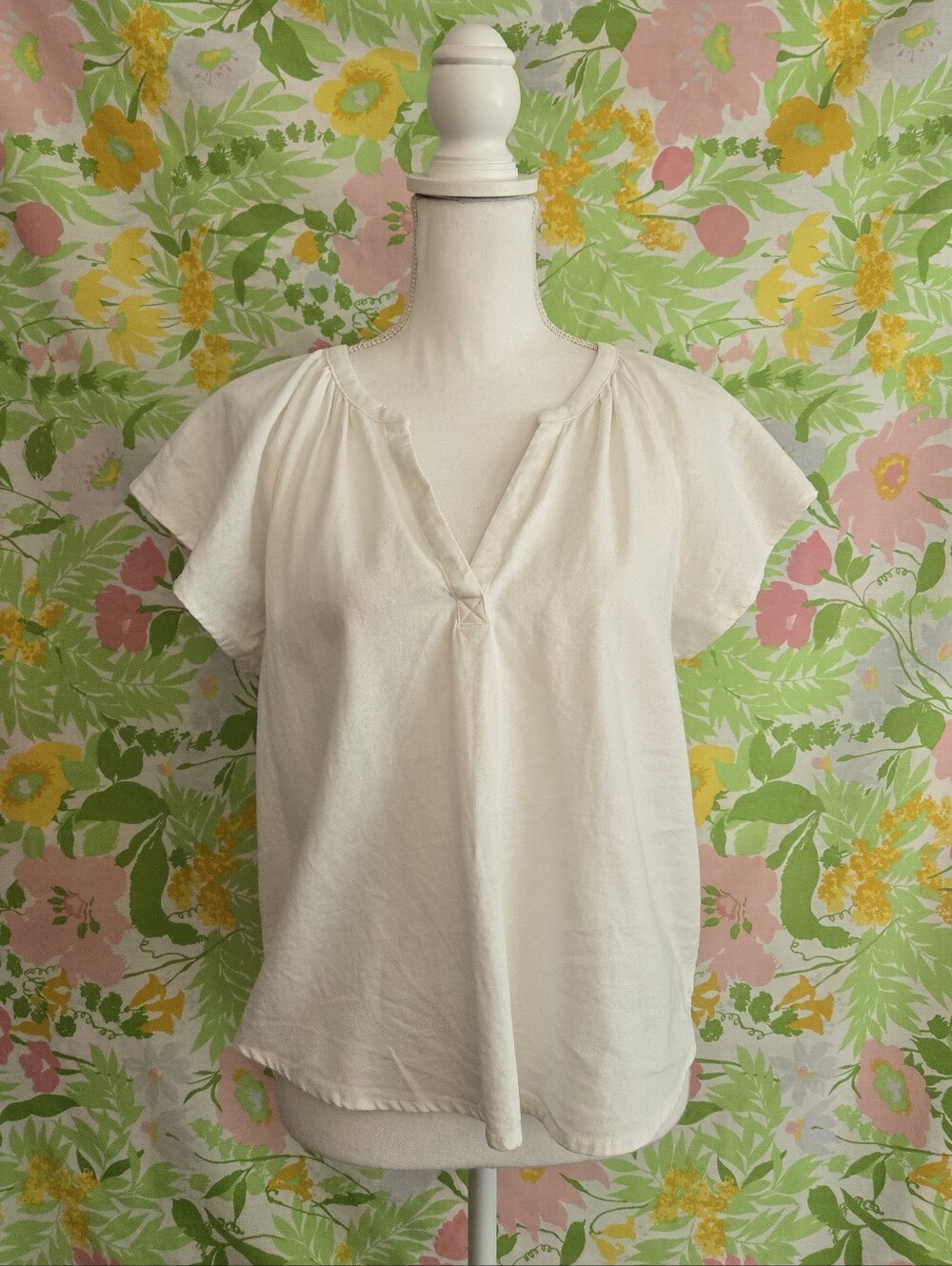 Linen Blend Flutter Sleeve Blouse